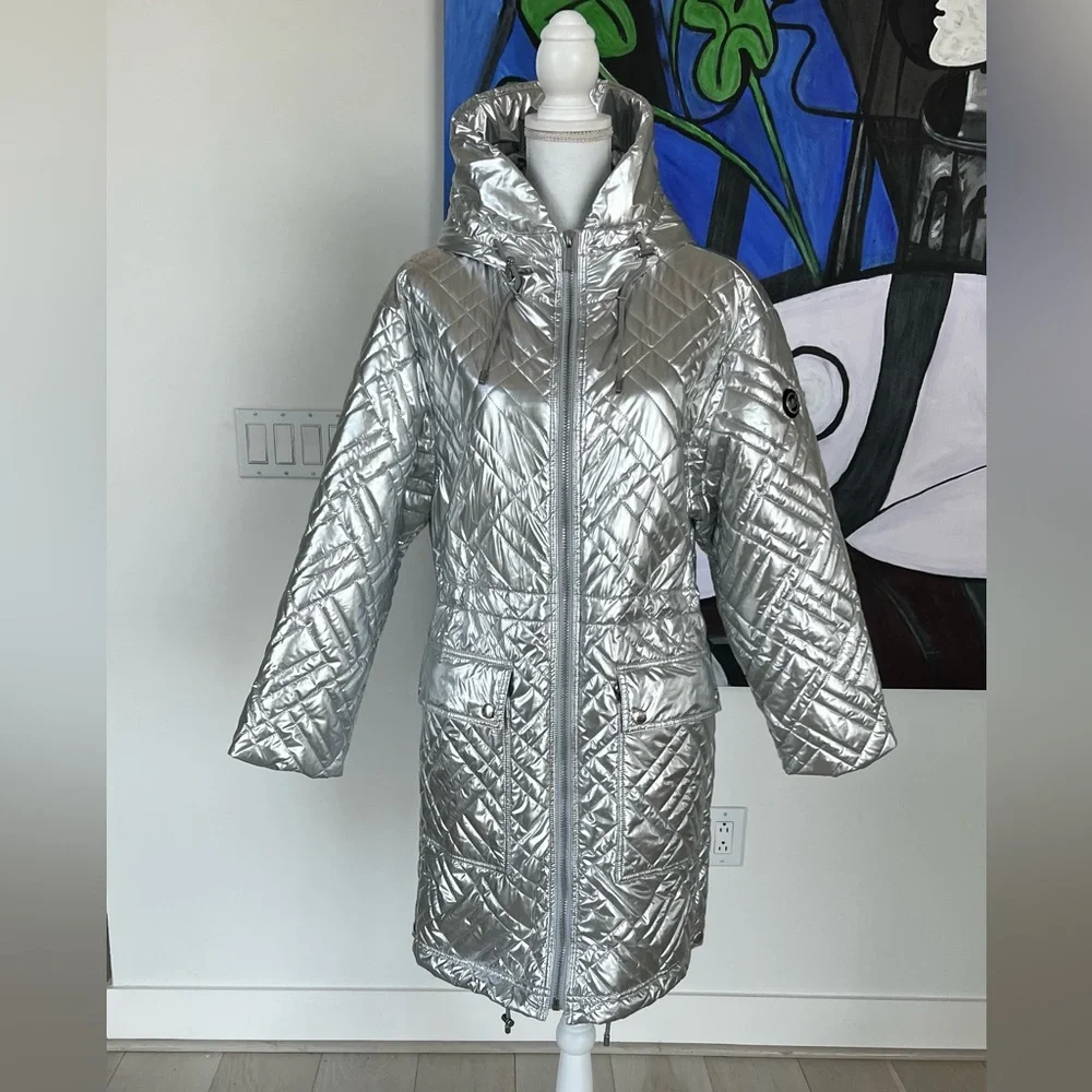 MICHAEL KORS OVERSIZED Quilted Metallic Ciré Puffer Coat SIZE S